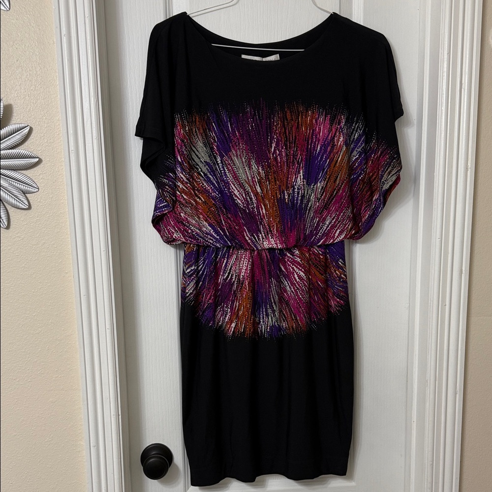 Maggy London Women's Black & Pink Short Sleeve Blouson Dress Size 6